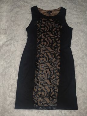Ronni Nicole Black and Nude Lace nude Leather Design Dress